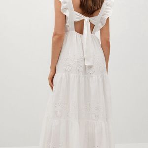 White Ethnic Embroidered Pure Cotton Dress