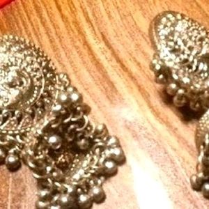 Oxidised Metal +Silver Earrings