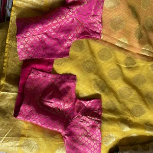 Kota Silk Yellow Saree With Pink Blouse