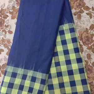 Navy Blue With Checkered Border Silk Saree