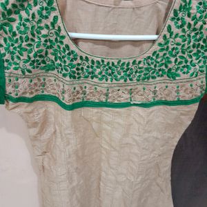 Embroided Green Short Kurta