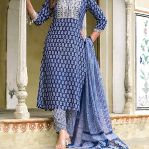 Floral Printed Kurta & Pant Set With Dupatta