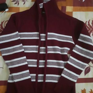 Maroon With White Strap Beautiful Sweater