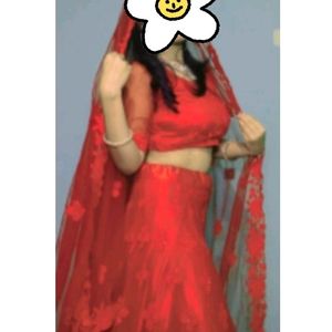 Cherry Red Stone Work Lehenga Only One Time Used