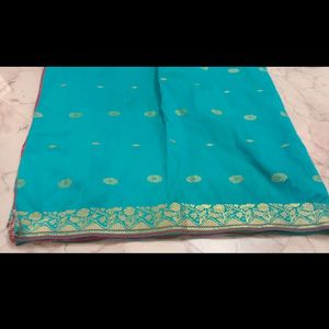 Cotton Blend Green With Maroon Silk Saree