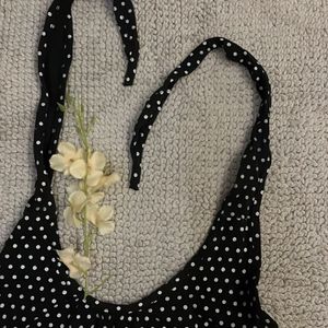 Black Polka Dots Halter Neck Top