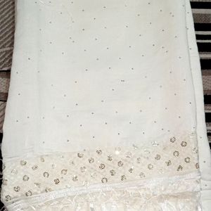 Pure White Colour Suit Material With Dupatta