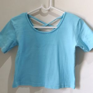 Ribbed Solid Blue Crop Top