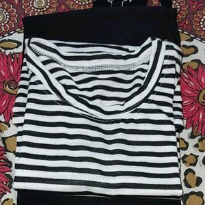 Black Dungaree With Stripped Top