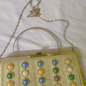 Hand Bag Golden Colour