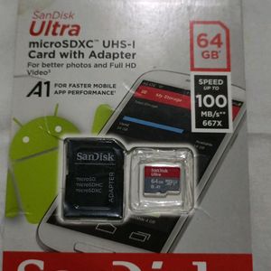 SanDisk 64GB  microSDXC Memory Card W/ Adapter