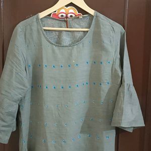 Grey Printed Kurti With Bell Sleeves