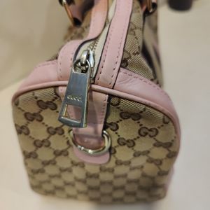 Auth Gucci Beige Canvas And Leather Web Boston Bag