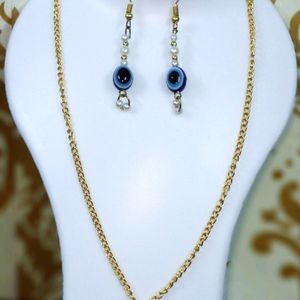 Neck pendent chain Gold silver eyerring Combo evil