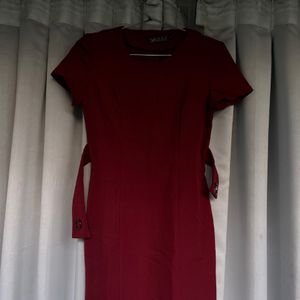 Formal & Casual Wine Red / Maroon Dress With Belt