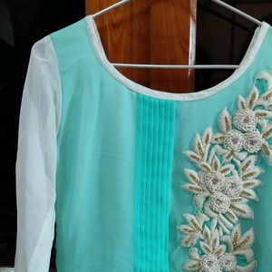 Sea Green Colour Anarkali Style Kurti For Girls