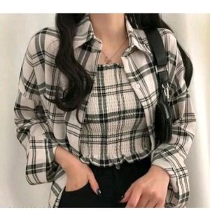 Casual Checkered Women White Black Top