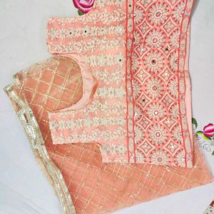 Peach Lengha Choli With 1 metre Dupatta