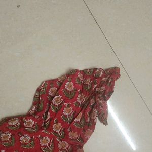 Red Printed Straight Kurti