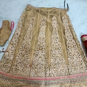 Golden Pink Red Lehenga