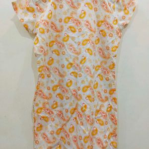 White Printed Straight Kurta For Women Size 40