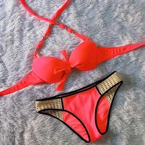 Hot Pink Imported Fabric Bikini Set 👙