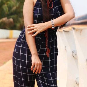 Checked Jumpsuit with Tie-Up