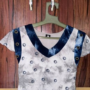 Navy blue & grey coloured Kurti.