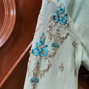 Green Gold Embroidery Kurti