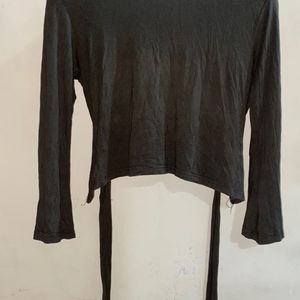 Women Long Sleeves Back Tie Up Sexy Top