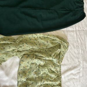 Full Sleeveless Light Green Top And Gree Skirt