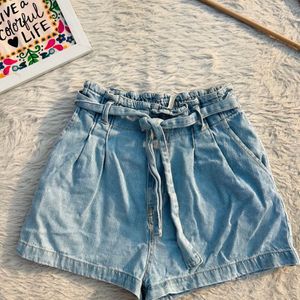 Paperbag Denim Shorts