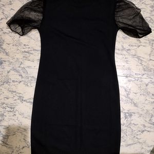 Black Mini  Mesh Neck Dress