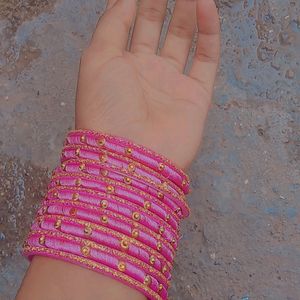 Pink Colour Glittery Bangles