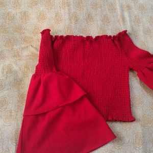 Off shoulder Red Top With Frill Sleeves