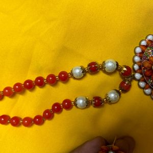 Orange Meenakari Necklace Set