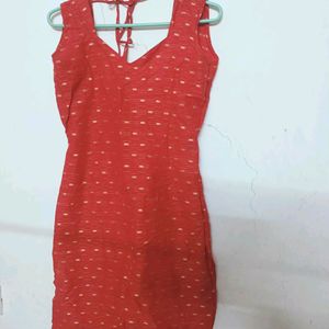 Red Deep Back Neck Kurti