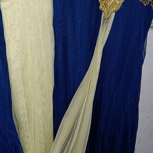 Ethnic Wear Gown In Dark Blue And Golden I Colour