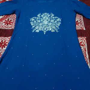 Blue Embroidered Kurta Set With Palazzo