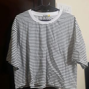 Black And White Striped Oversized Crop Top