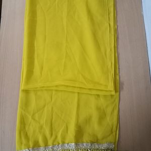 Yellow Dupatta With Lace Ends