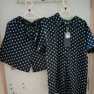 Women Black And White Polka Dot Printed Night Suit