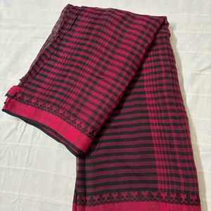 Maroon & Black Striped Pure Cotton Saree