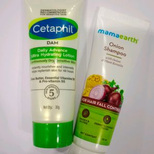 Small Cetaphil Lotion And Mama Earth Onion Shampoo