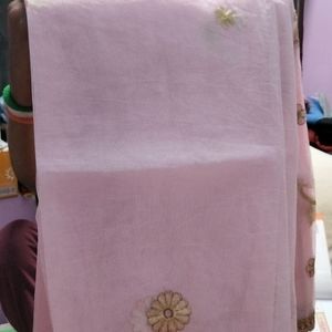 Kota Type Baby Pink Cotton Saree With Maroon Work