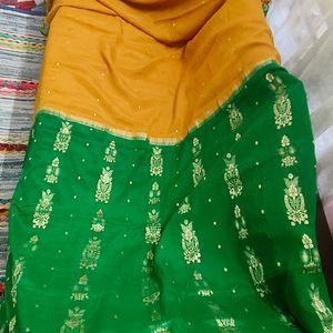 Yellow Green Mysore Crepe Silk