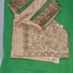 Green Pearl Saree With Blouse New