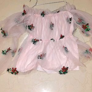 Net Embroidery Flower Design Top