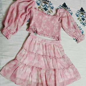 AND Pink Tie Dye Co-ord Set With Top Flared Skirt