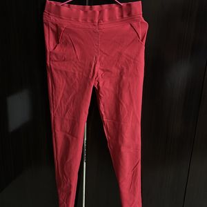 Red Trousers With Adjustable Waist